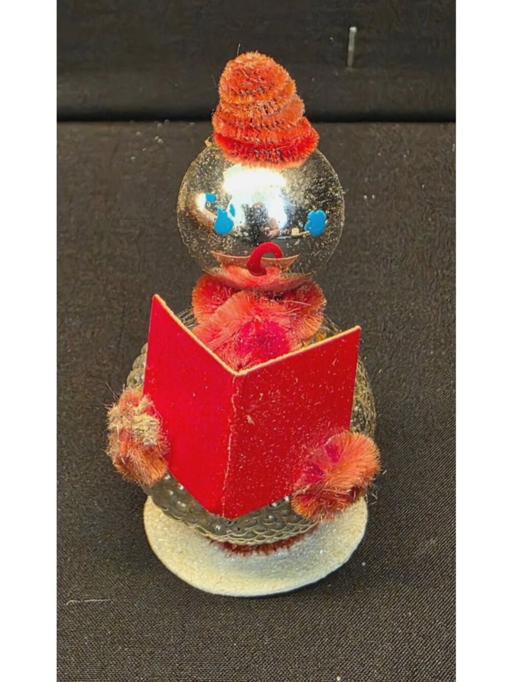 Vintage 3" Snowman Caroler Top Hat Bumpy Christmas Ornament Retro Kitschy Japan